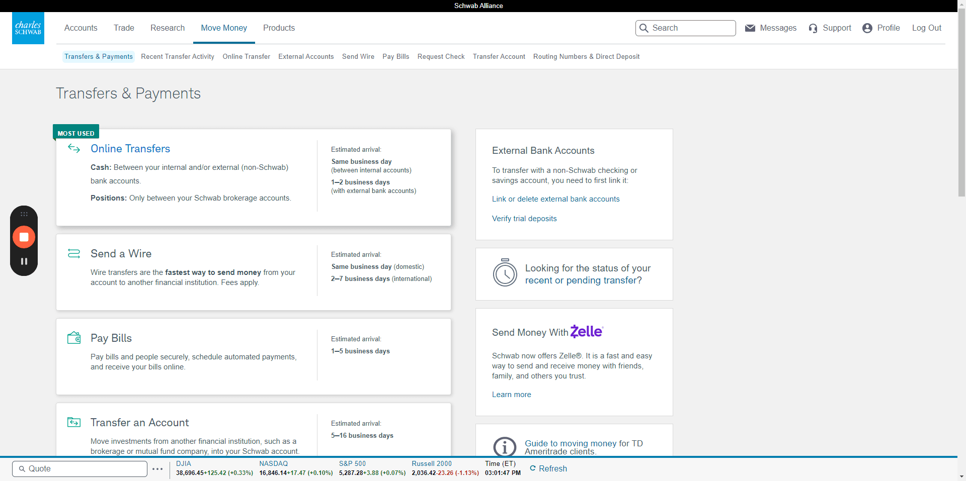 Step #3: Click "Online Transfers"