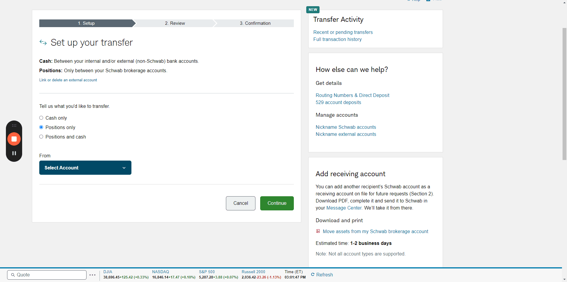 Step #5: Click here to select the account you would like to send positions from