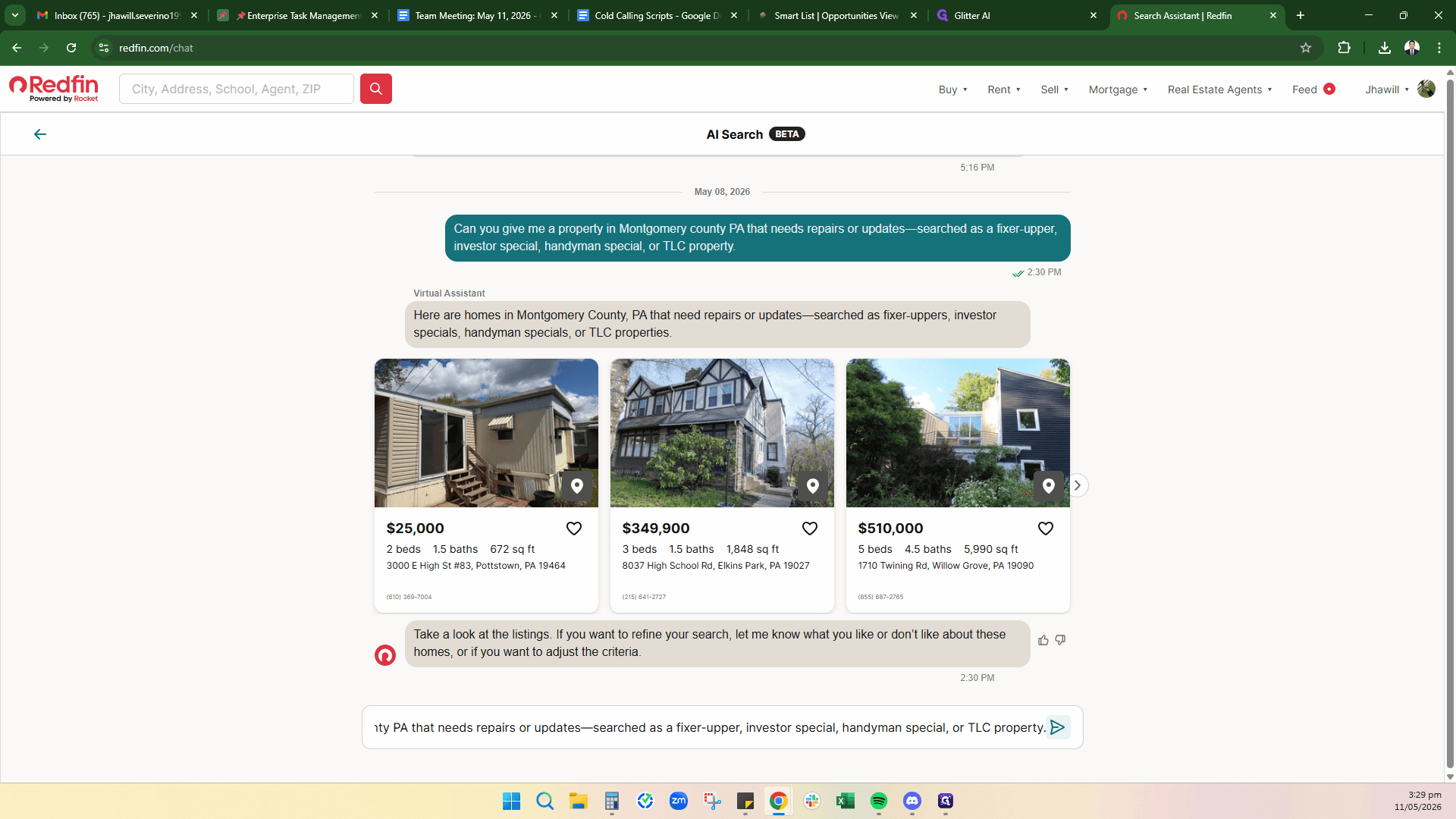 Step #4: Click the right arrow ( > ) on the property cards to scroll horizontally through the AI's suggested listings.