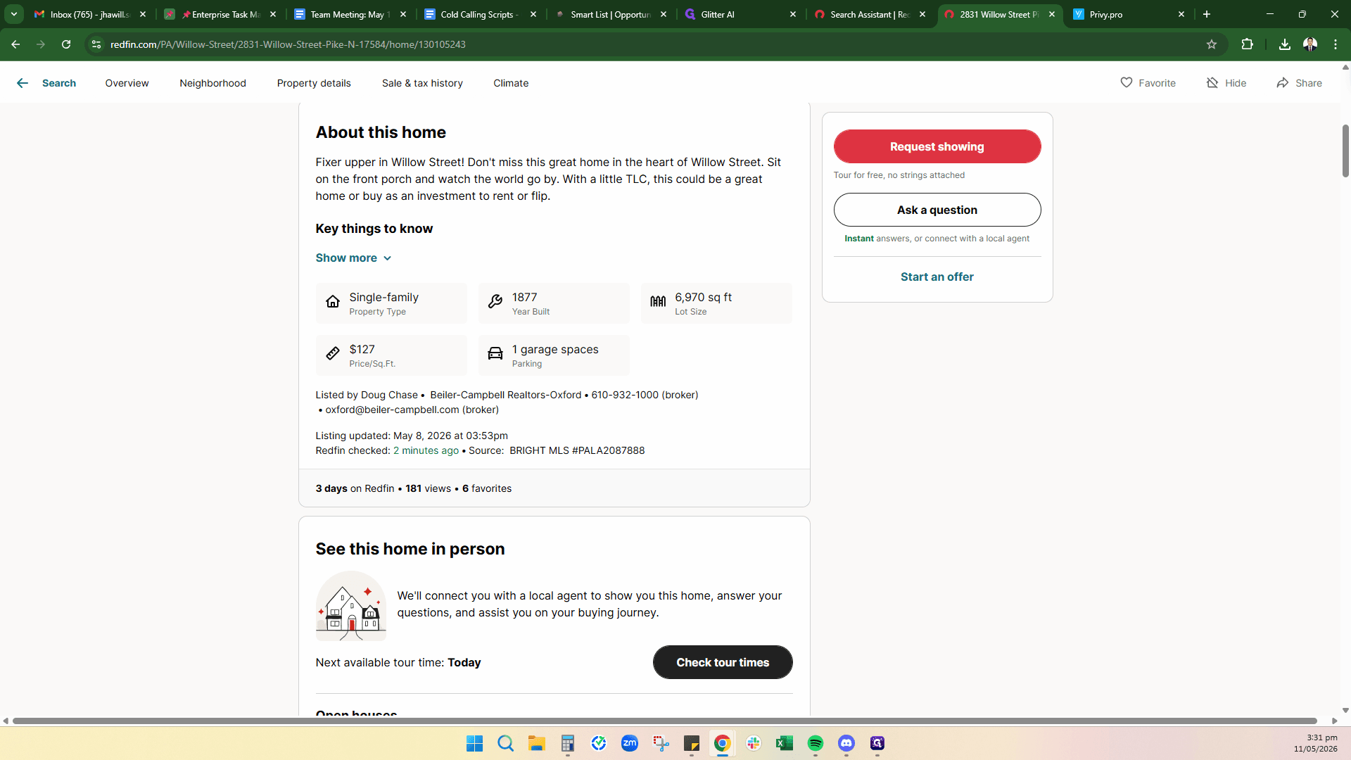 Step #8: If the numbers work and you believe you can negotiate a profitable purchase price, locate the listing broker's phone number on the Redfin page to reach out.
