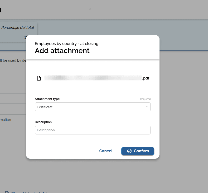 Step #5: Select the file you want to add. Choose the "Attachment type" and write a short description in the field provided. Then click "Confirm".