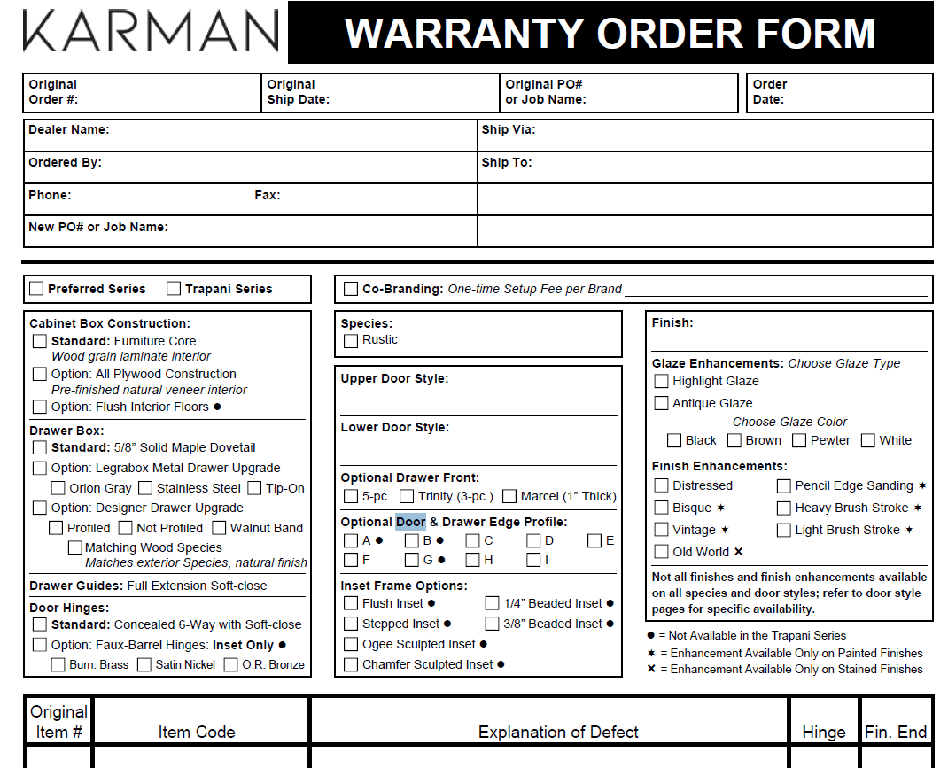 Step #13: Print the blank Karman Warranty Order Form