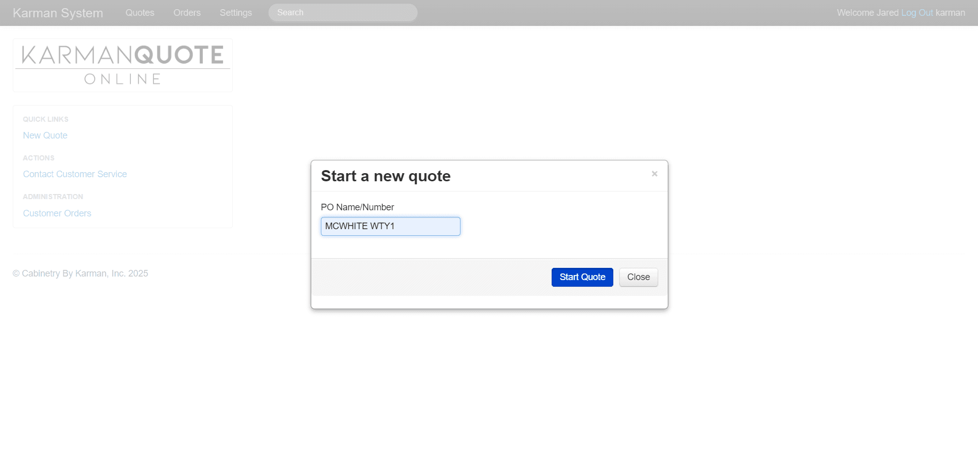Step #4: Enter PO Name/Number and click "Start Quote"