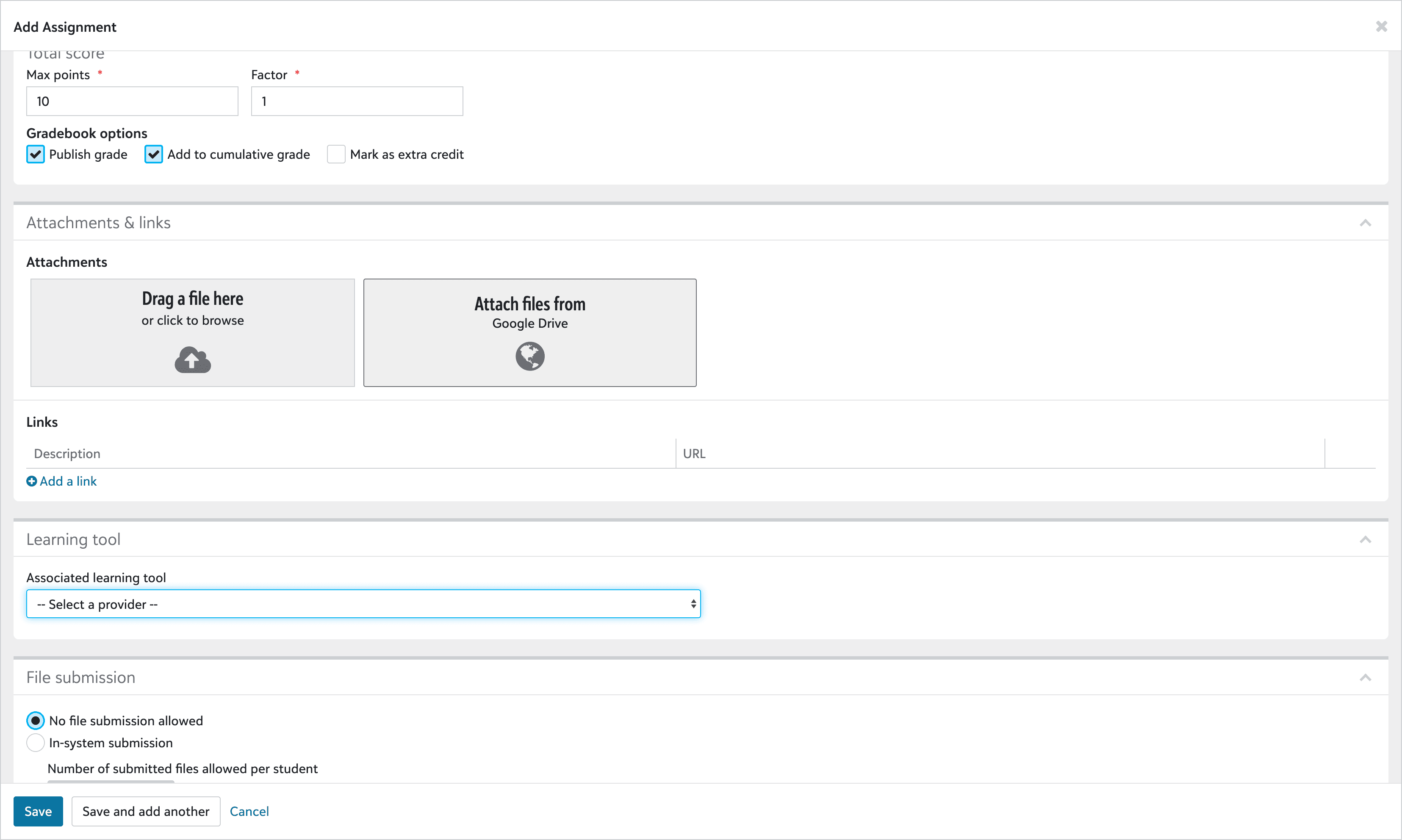 Step #2: Under Learning Tool, select Google Assignments.