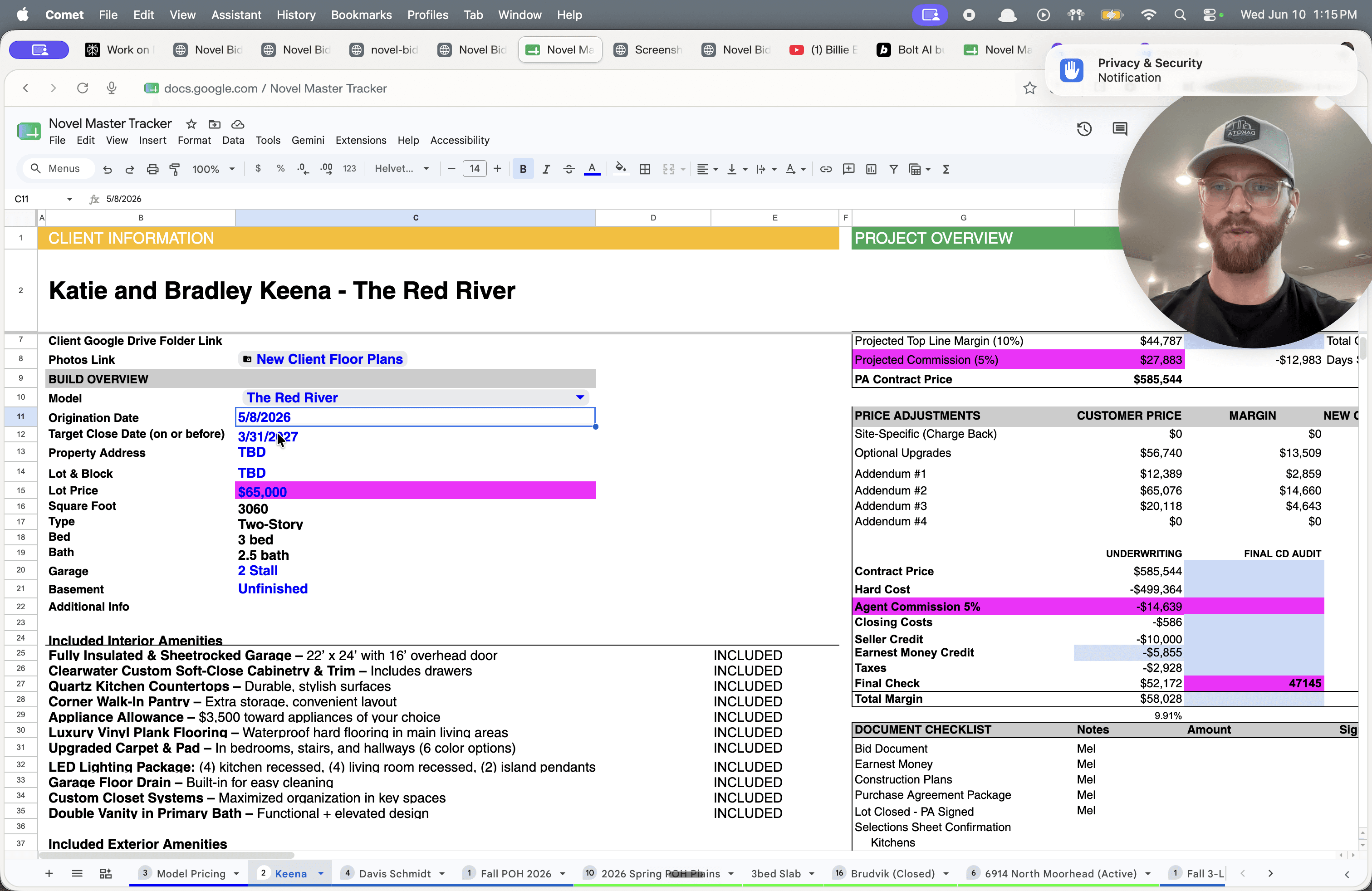 Step #3: Set the meeting origination date and specify the Target Close Date for the project.