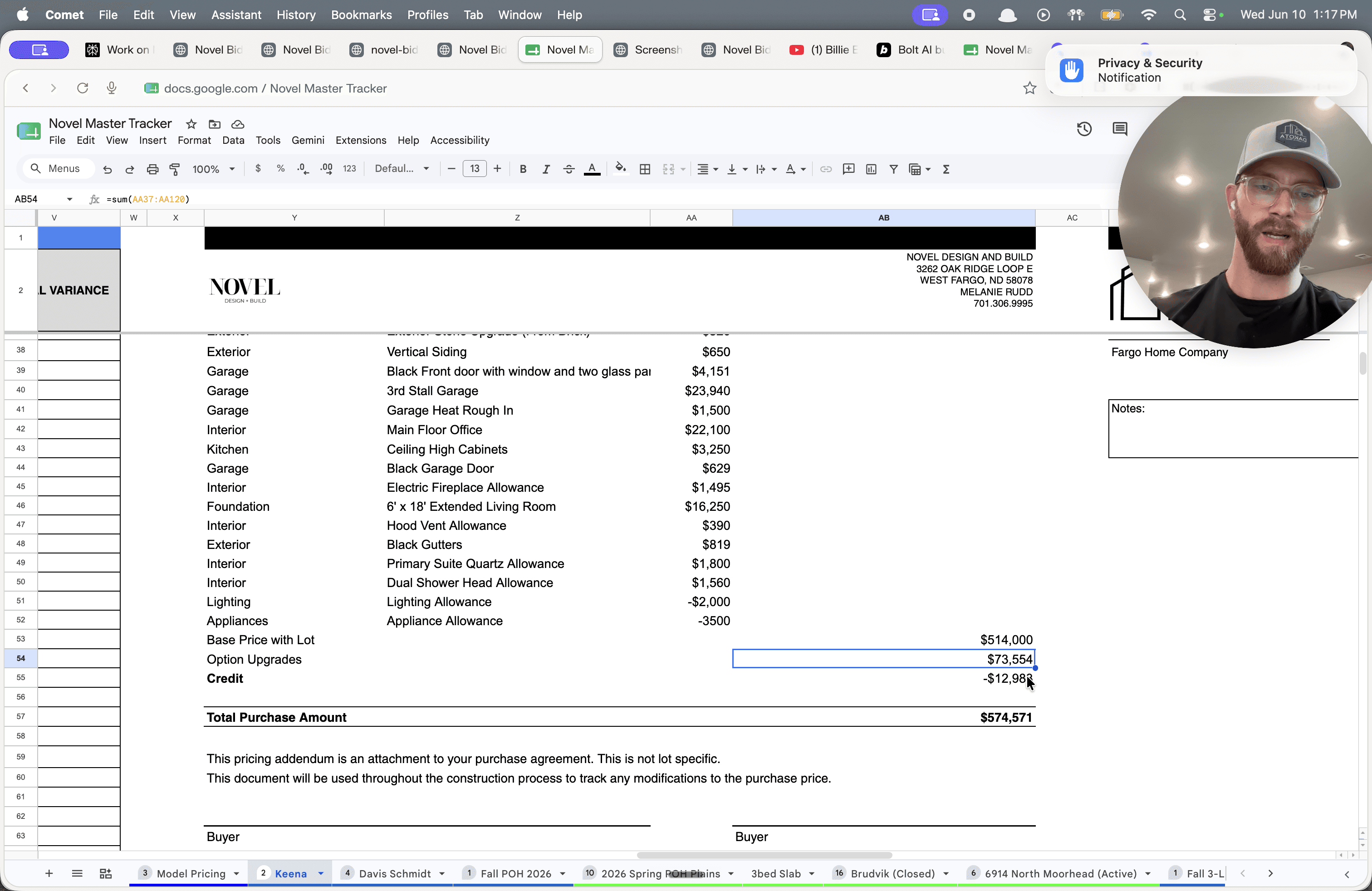 Step #10: Review the calculated total cost of the selected option upgrades.