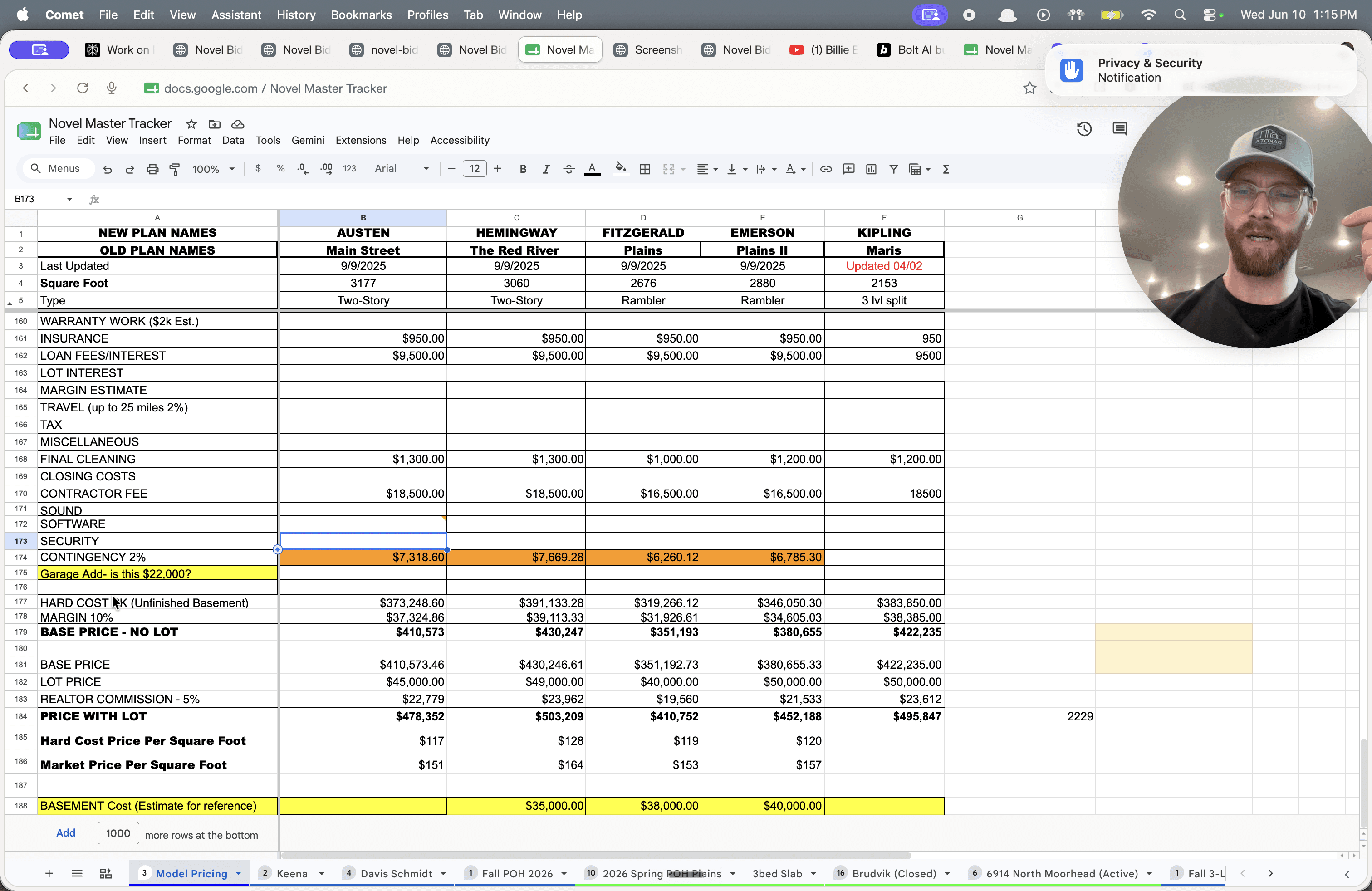 Step #11: Review the standard hard costs, which are dictated automatically by the selected floor plan.