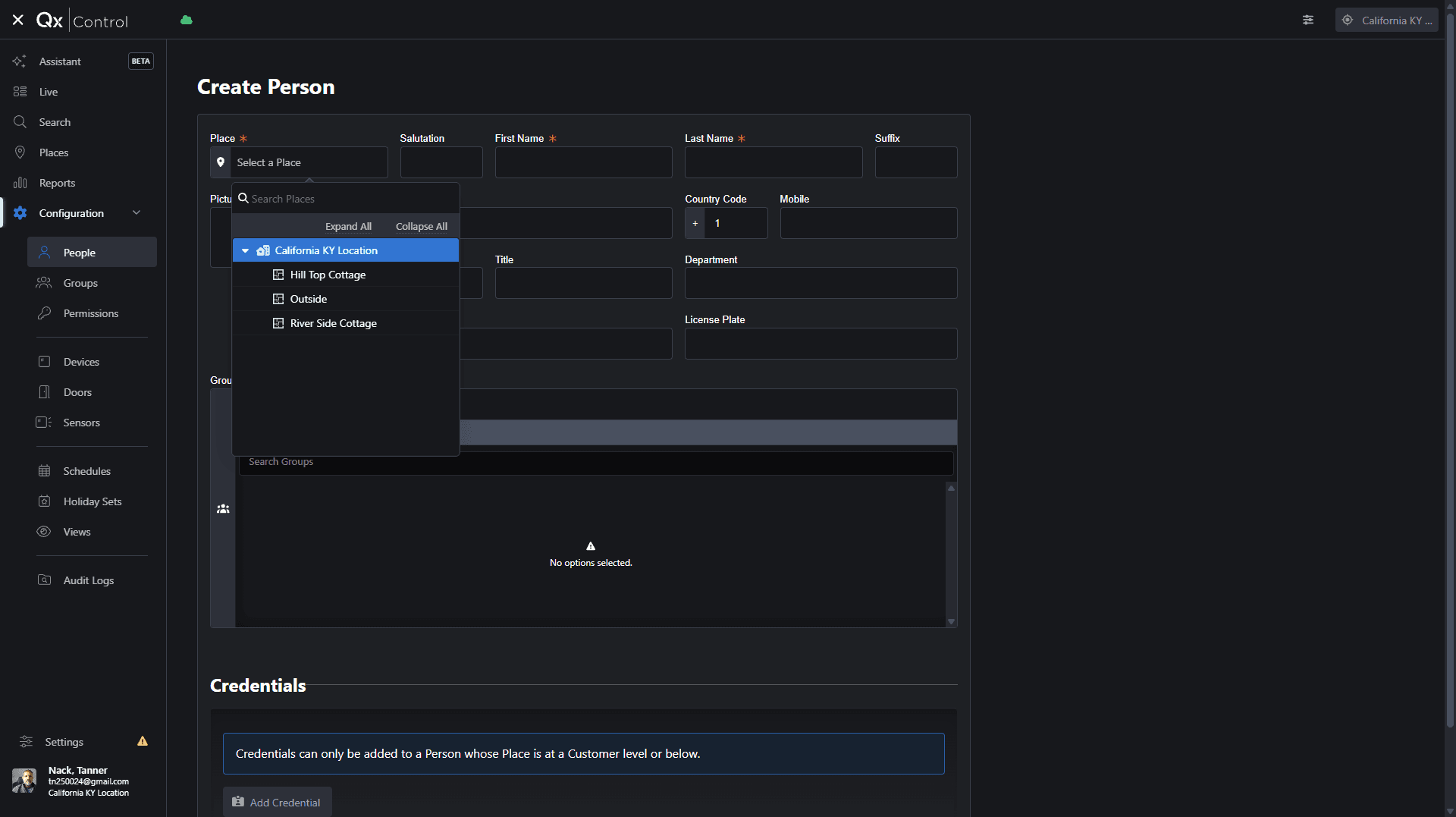 Step #7: Select the user's location from the Place dropdown menu.