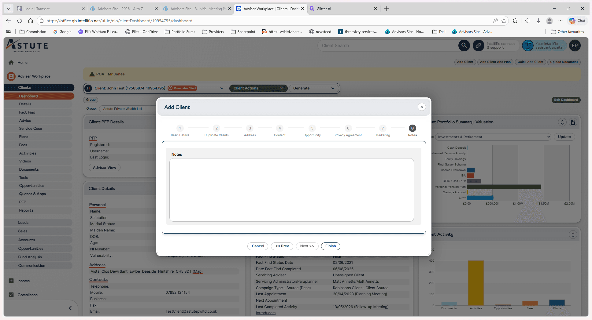Step #17: Add any final information in the Notes field and click Finish to save the new client record.