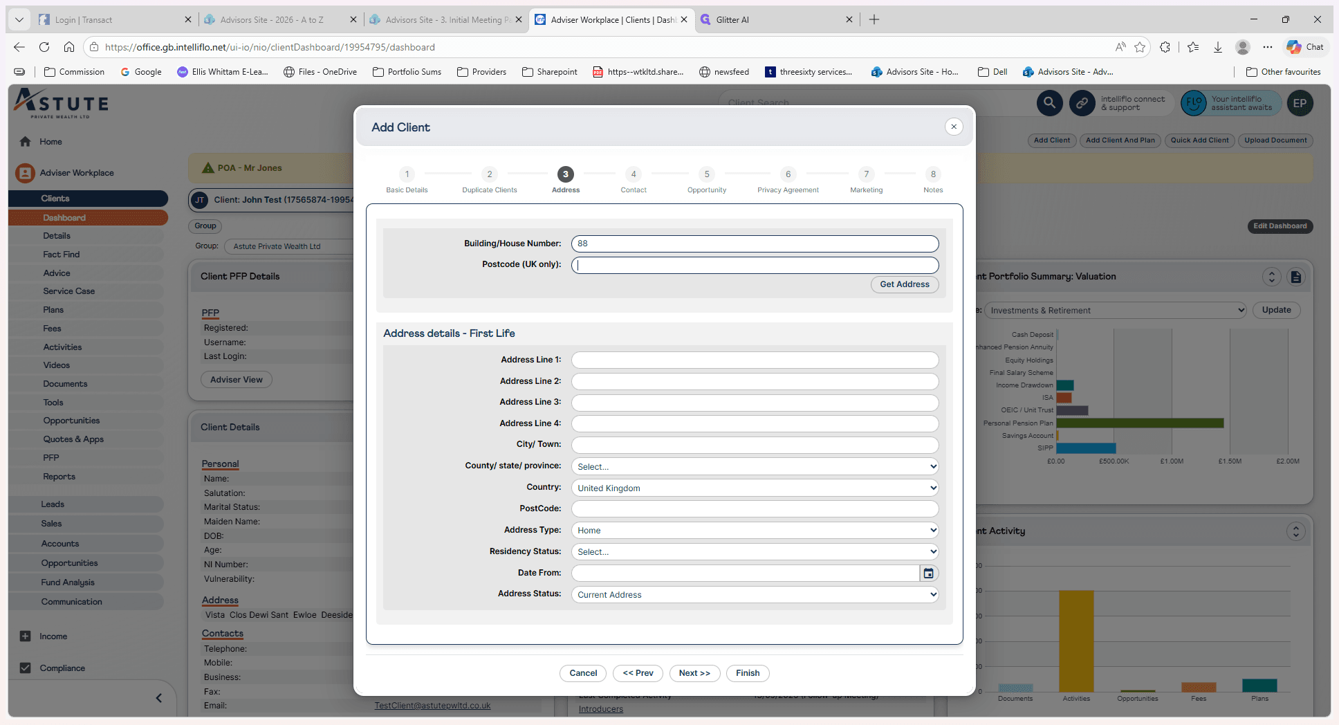 Step #6: Enter the client's postcode and click Get Address to automatically populate the address fields.