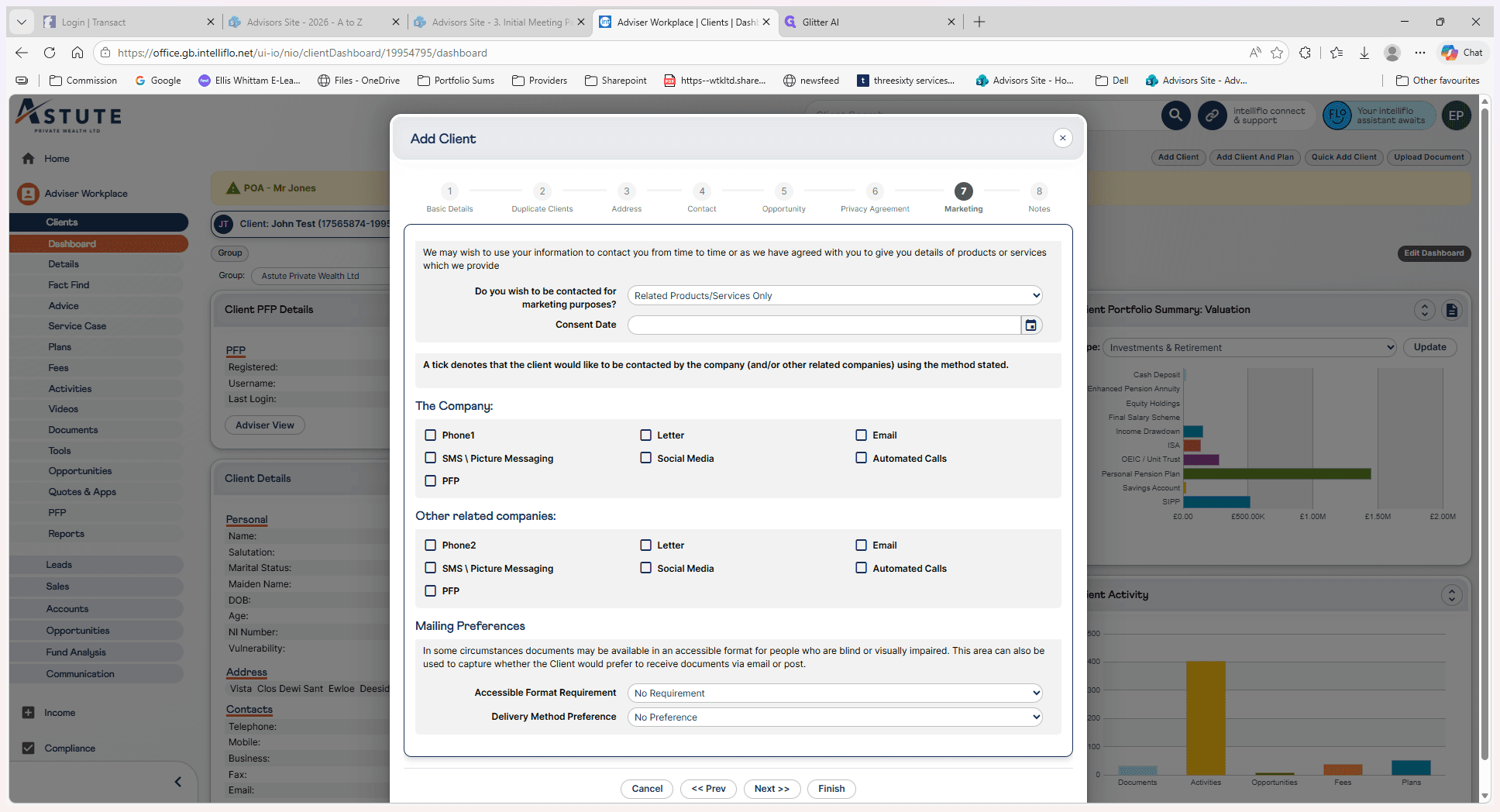 Step #15: Configure the client's contact consent settings and mailing preferences.