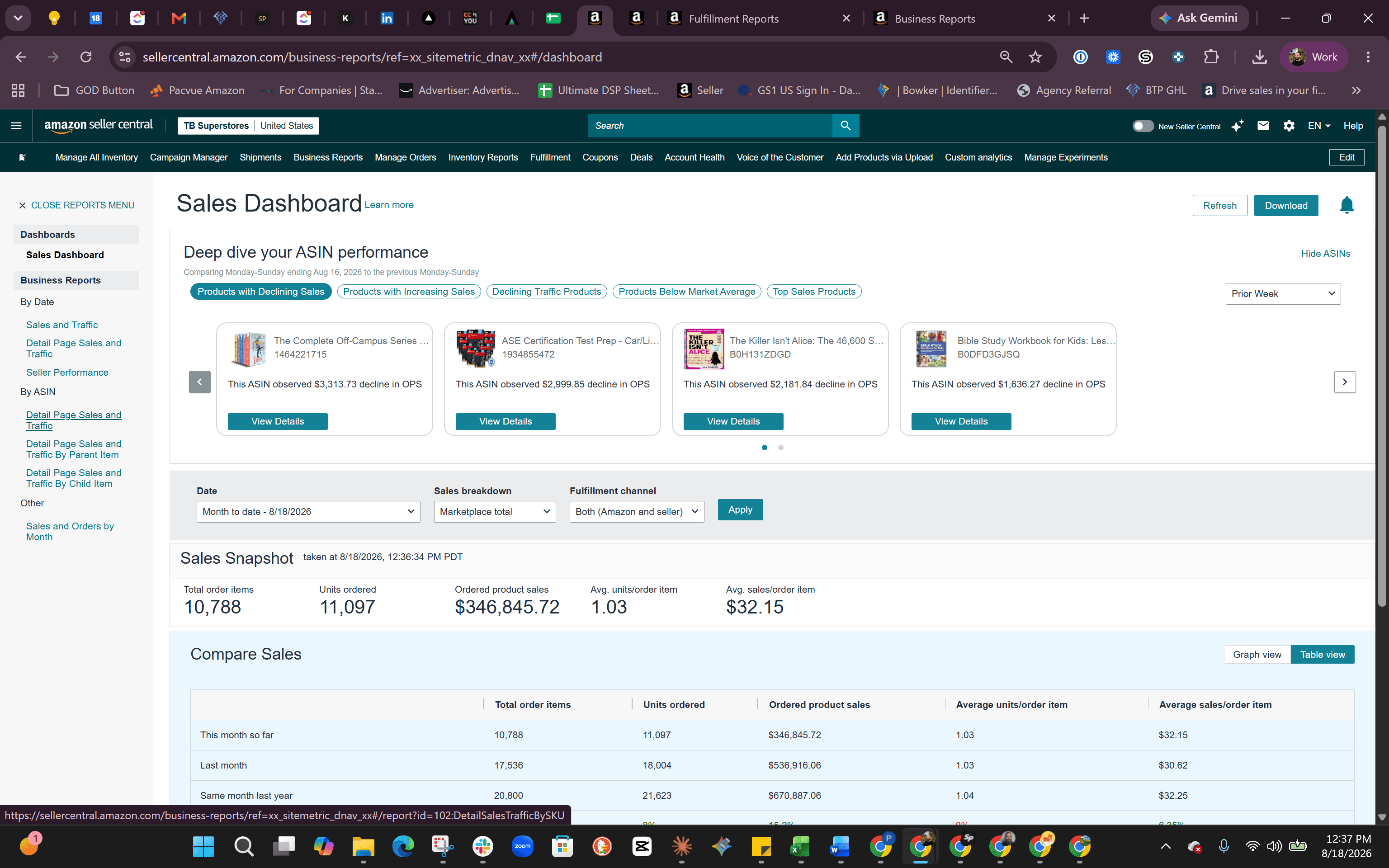 Step #2: Click Detail Page Sales and Traffic under the By ASIN section in the left-hand menu.