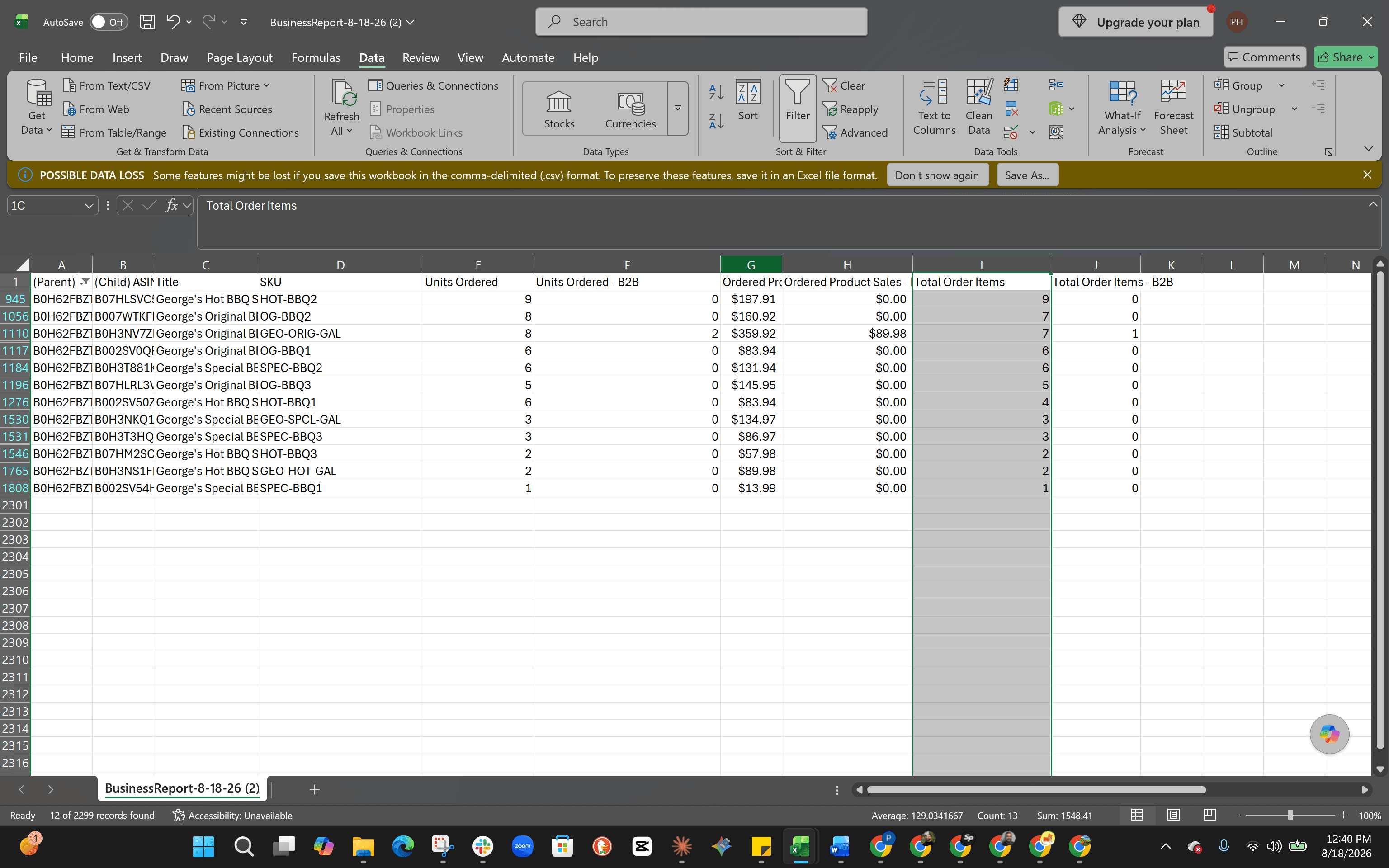Step #7: Focus on the Units Ordered and Units Ordered - B2B columns to get your final sales tally.