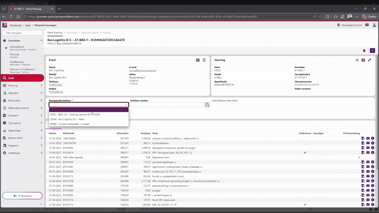 Step #7: Click the first item in the Gekoppelde debiteur (Linked Debtor) dropdown menu to assign the customer account.