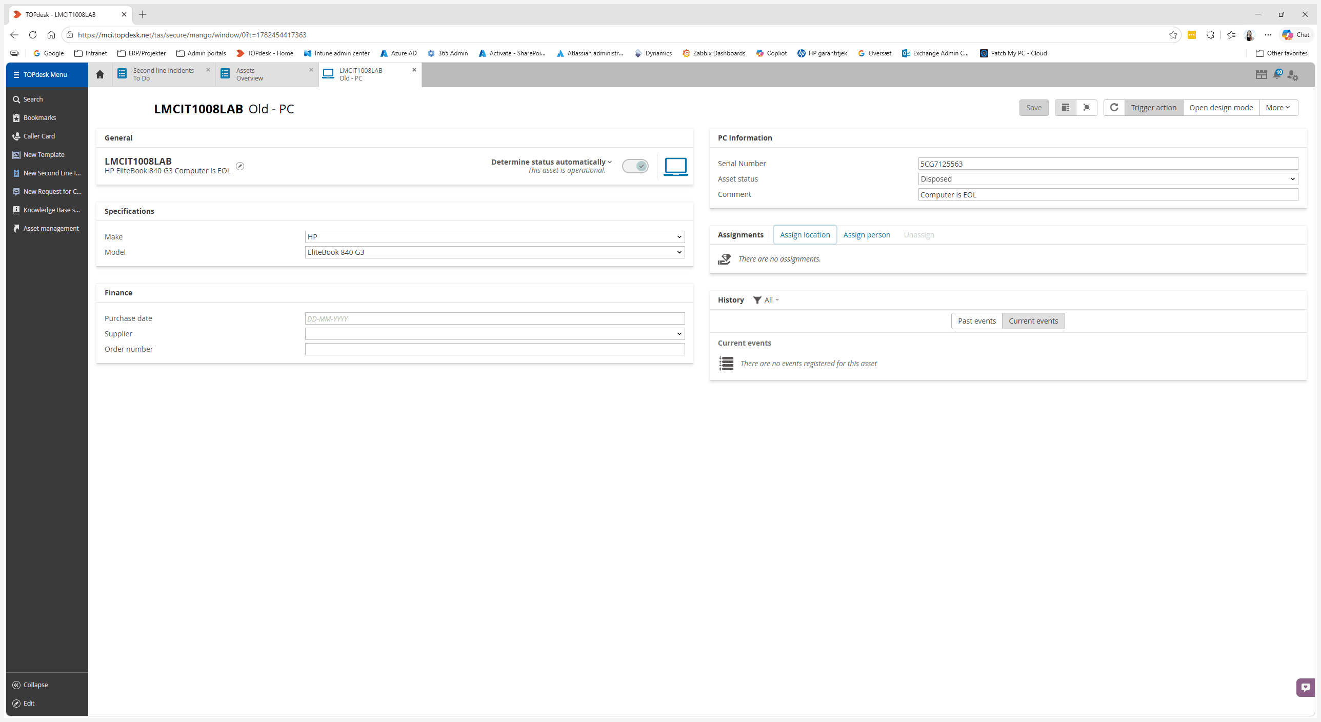 Step #2: In the asset details view, navigate to the Assignments section and click Assign location.