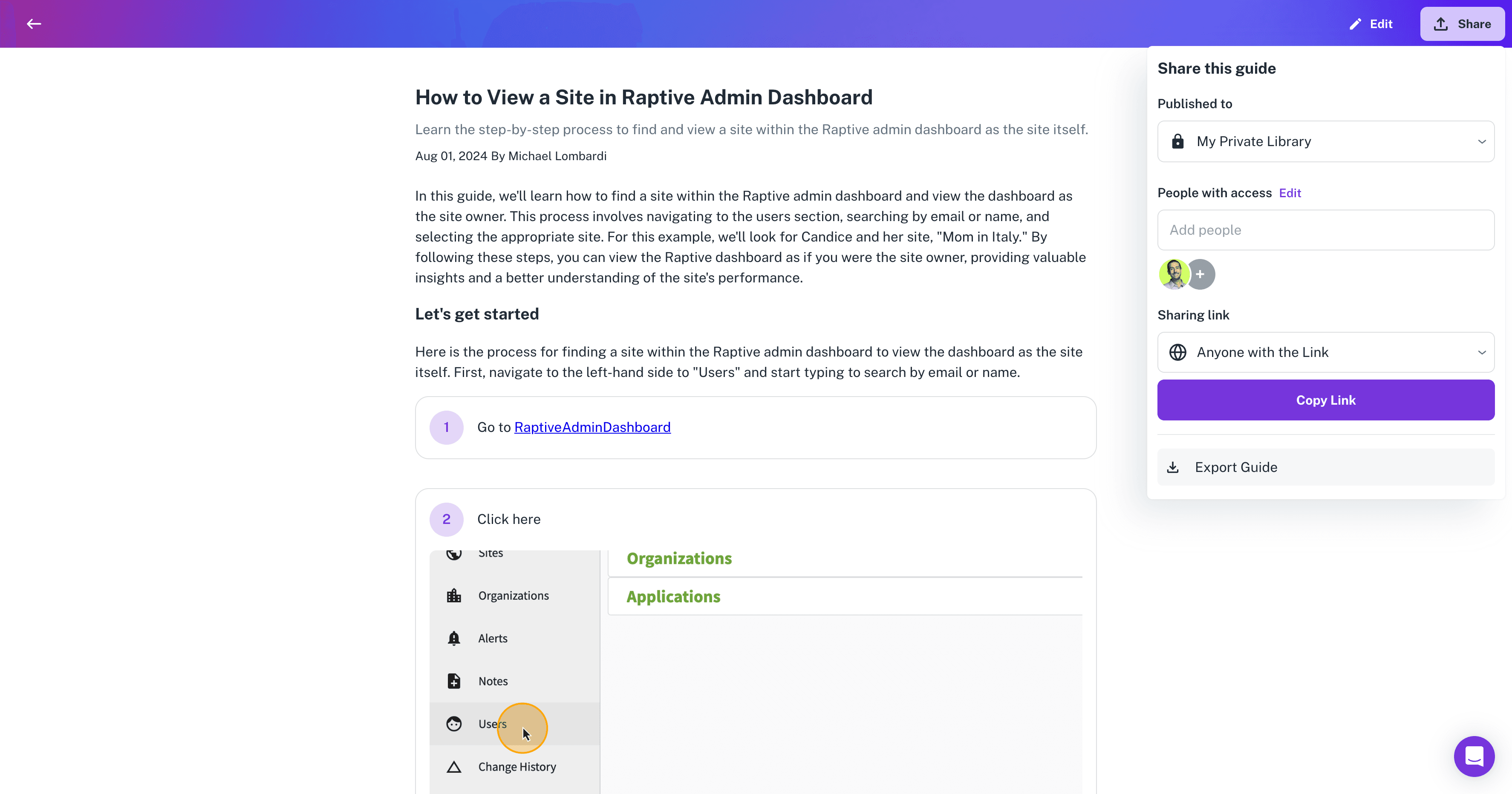 Step #3: Click on "Export Guide"