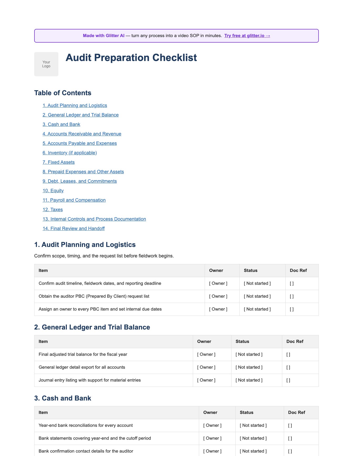 Audit preparation checklist template preview