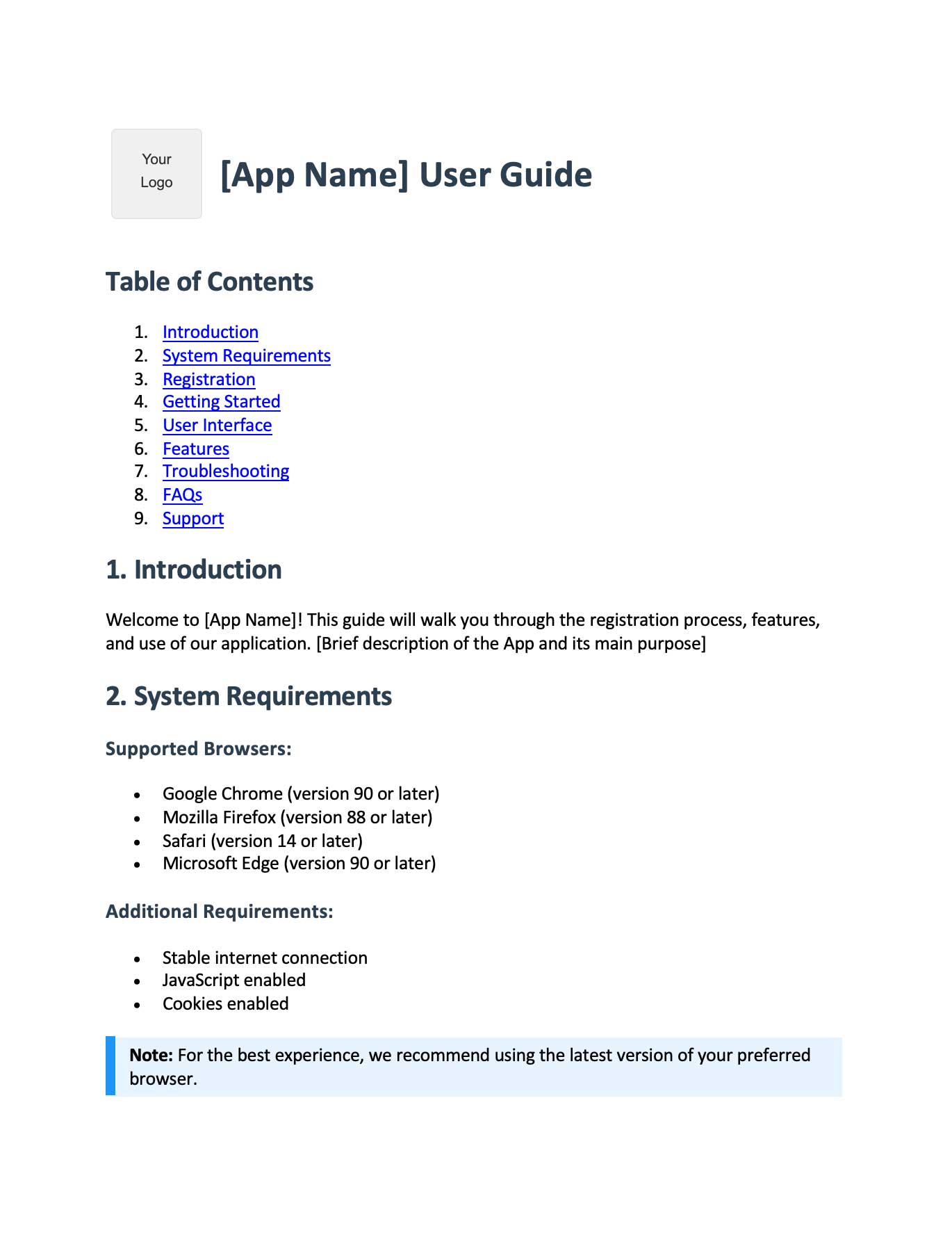 Digital App Instruction Manual template preview