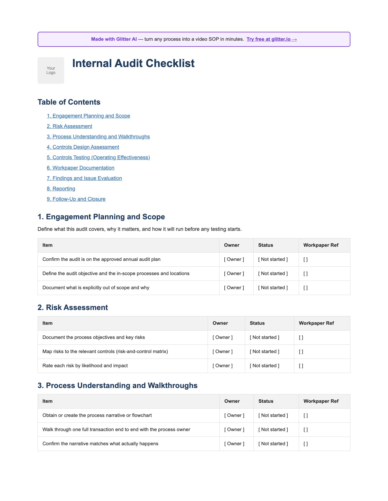 Internal audit checklist template preview