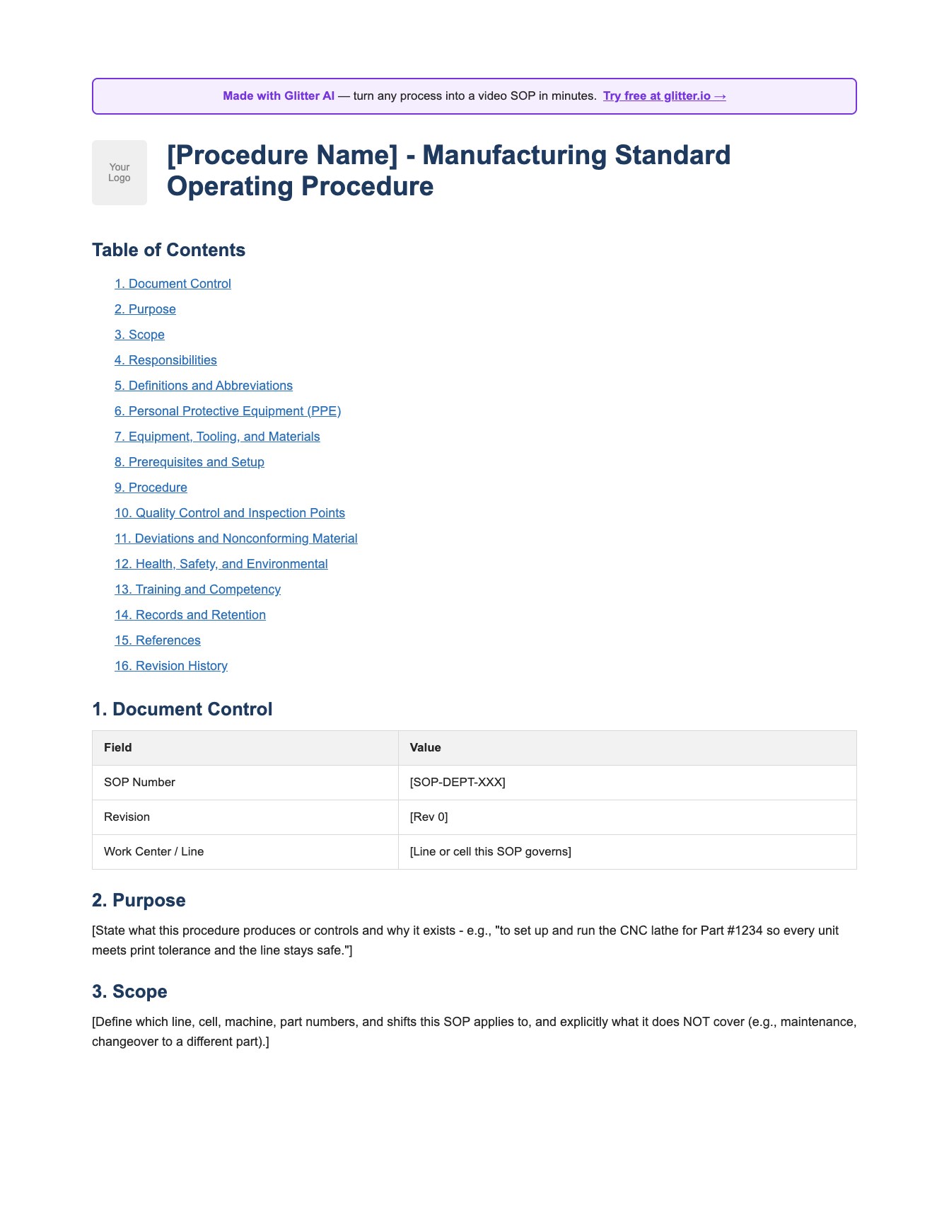 Manufacturing SOP template preview