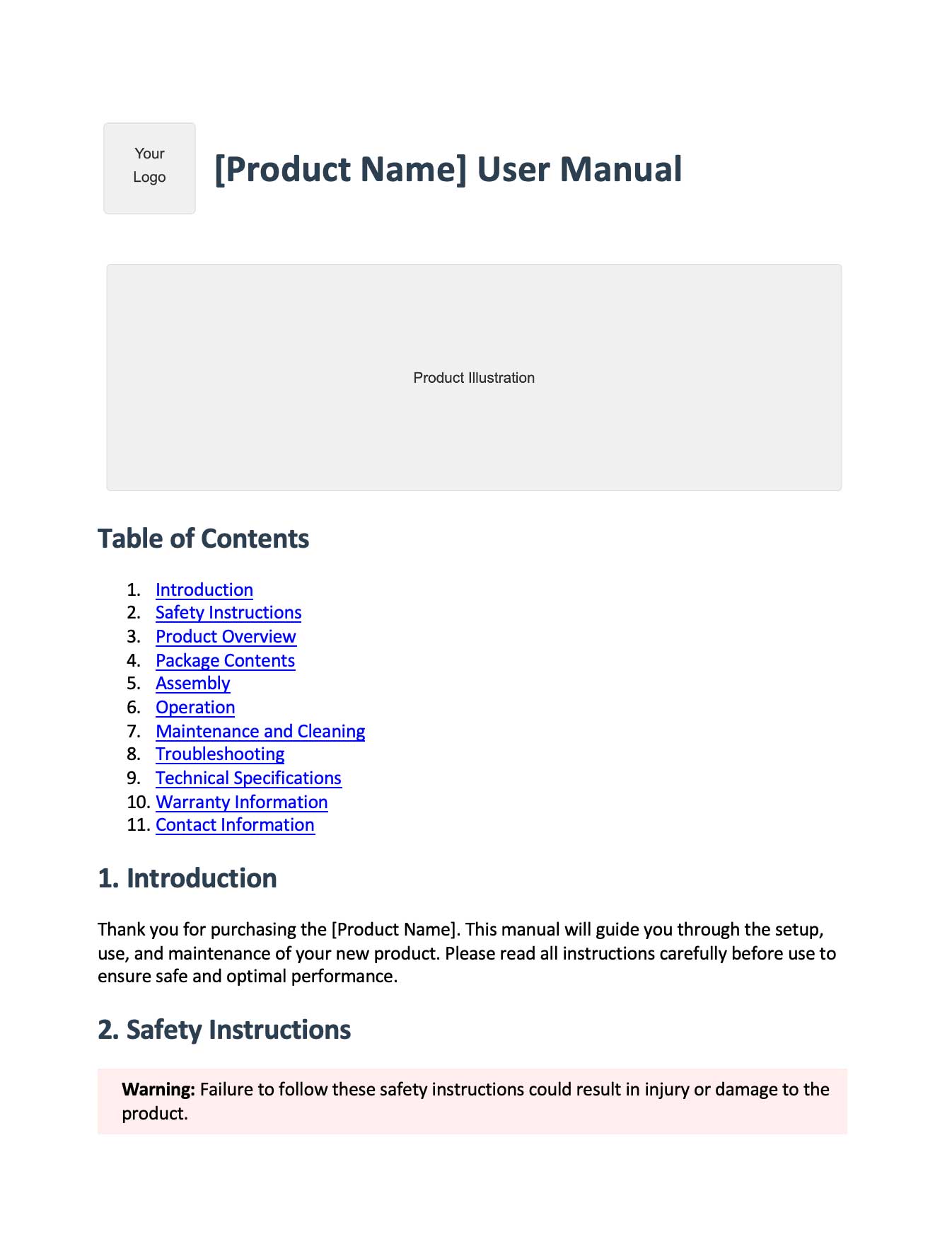 Physical Product Instruction Manual template preview