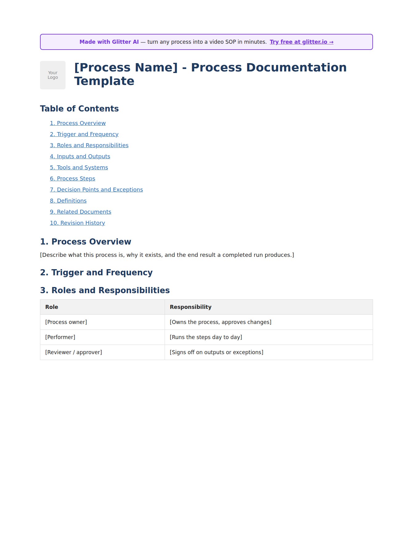 Process documentation template preview