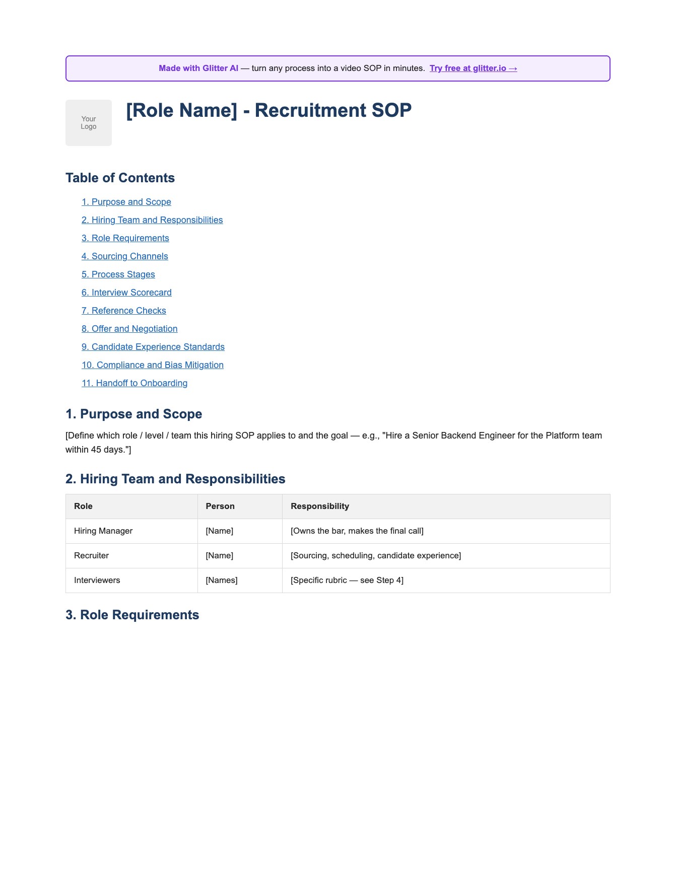 Recruitment SOP template preview